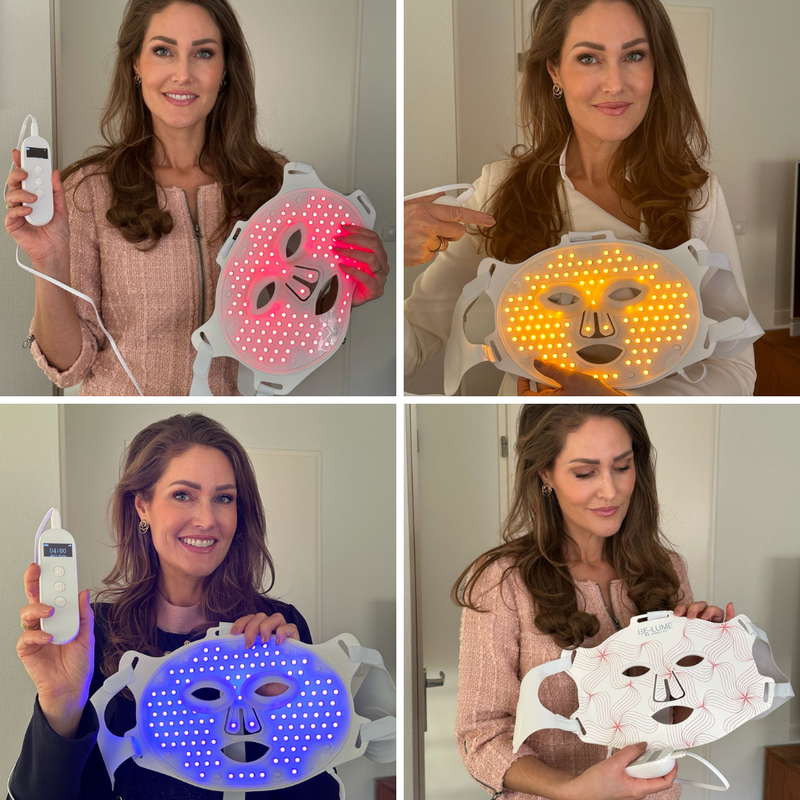 Woman using light therapy mask for skincare